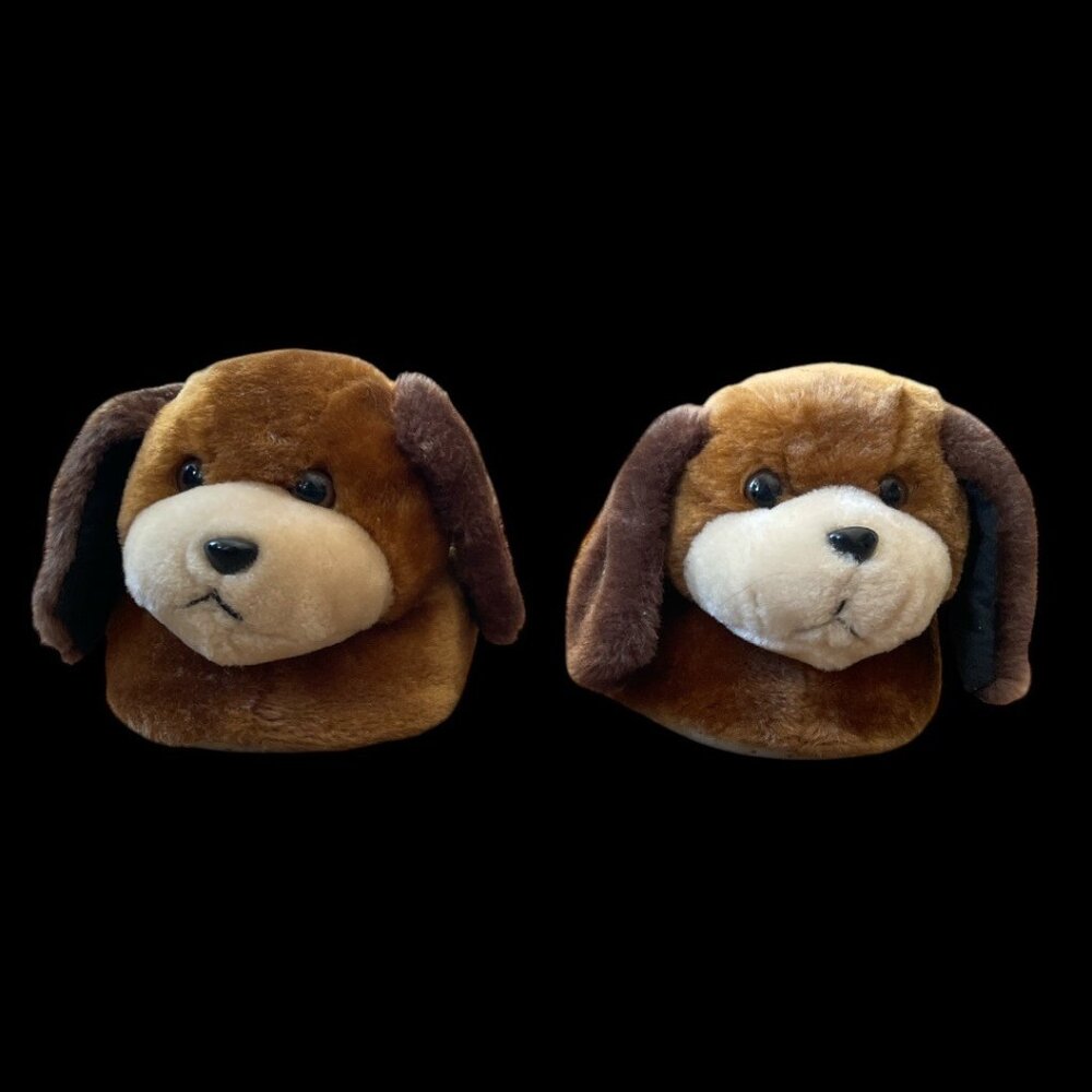 Vintage Fluffy Dog Face Plush Slippers With Ears & Non-Slip Sole Ladies 9/10
